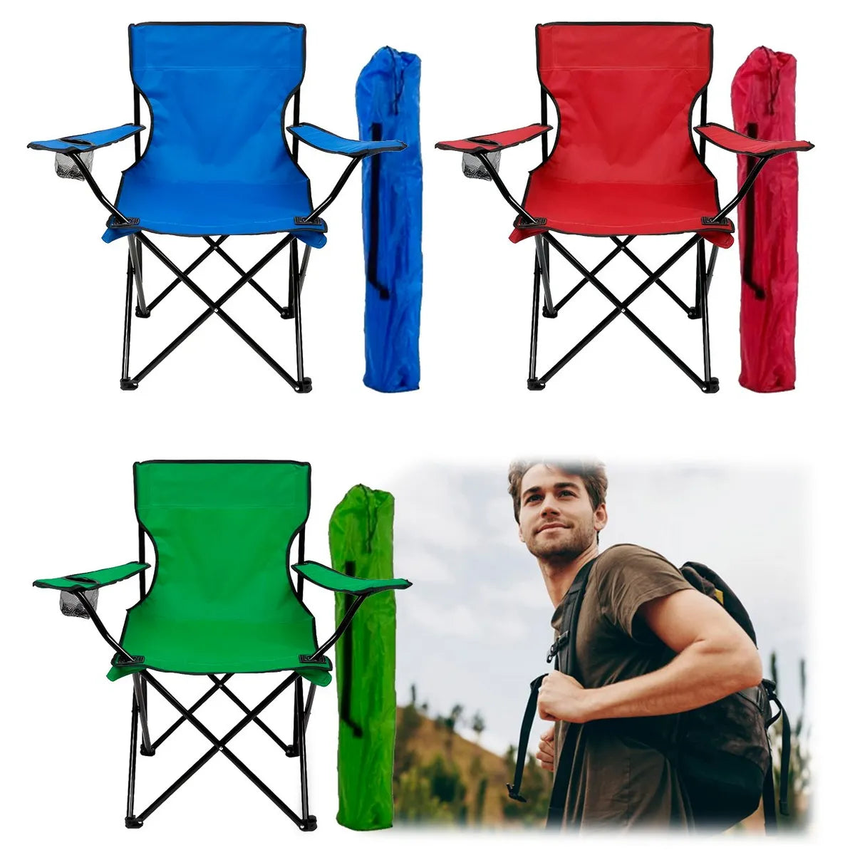 Silla Plegable camping o Playa Con Porta Vasos y Con Bolso