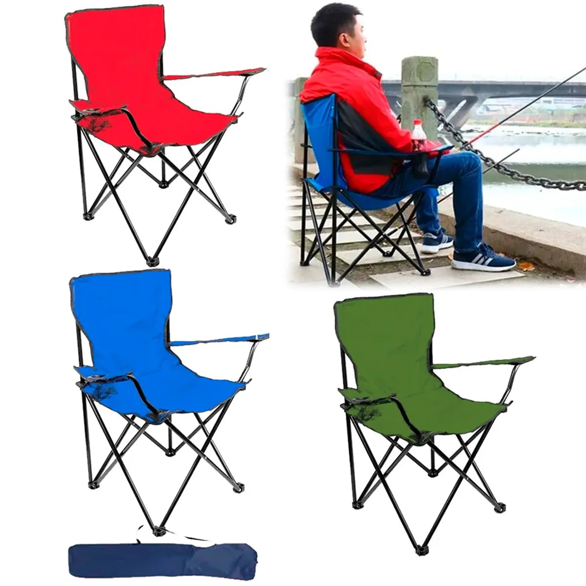 Silla Plegable camping o Playa Con Porta Vasos y Con Bolso