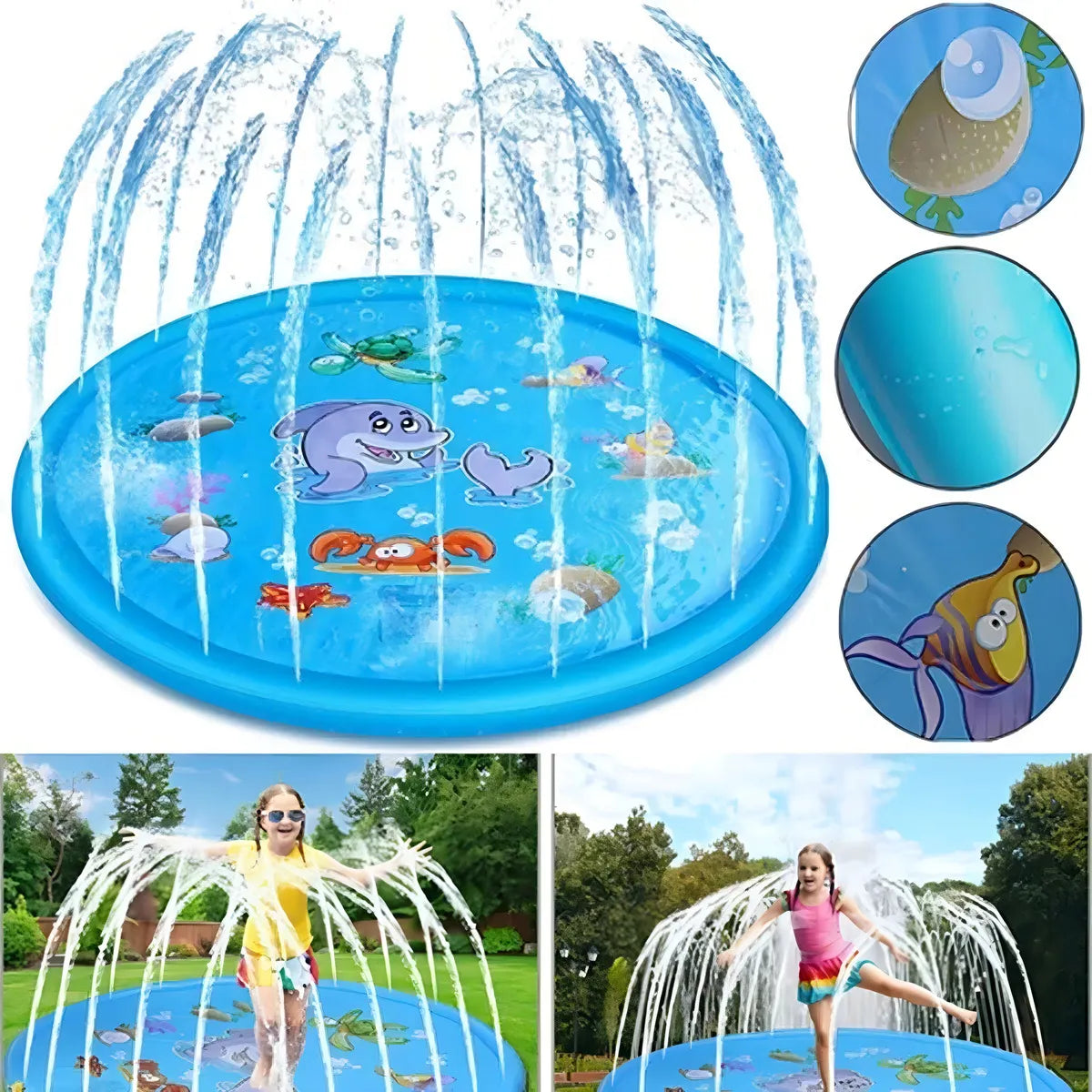 Alfombra De Agua 170 Cm Piscina A Chorros Cascada Niños Color Celeste