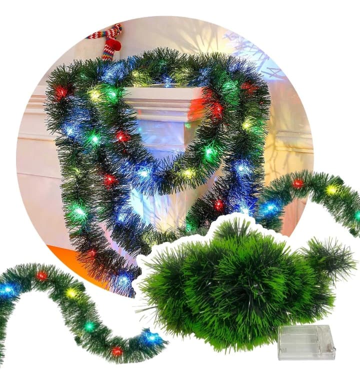 Guirnaldas Verdes 5m Adorno Navideño Con Luces 50led Pila