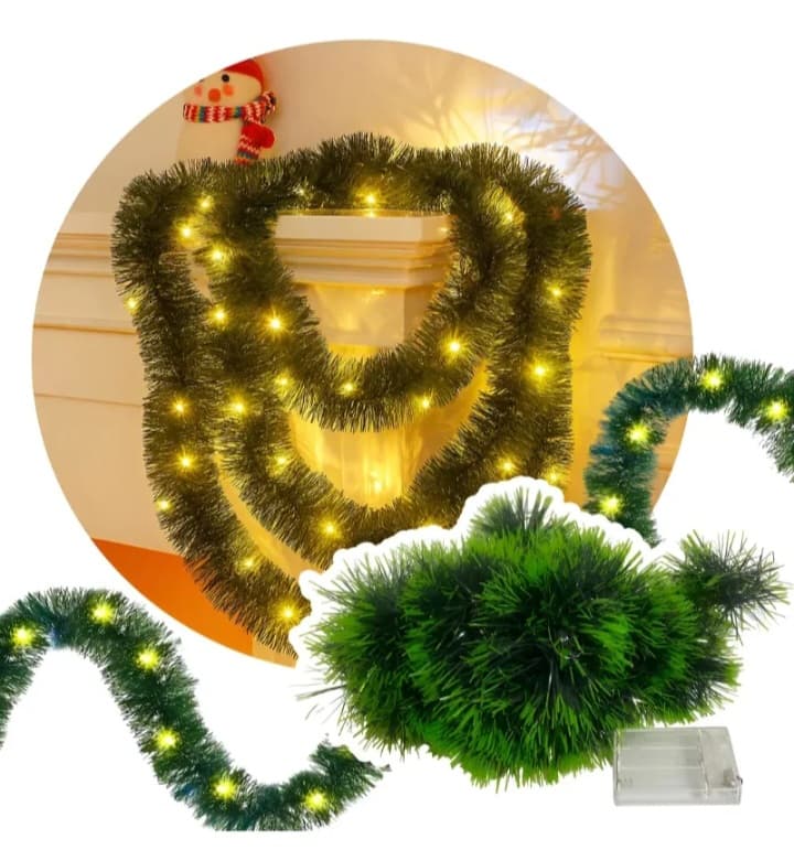 Guirnaldas Verdes 5m Adorno Navideño Con Luces 50led Pila